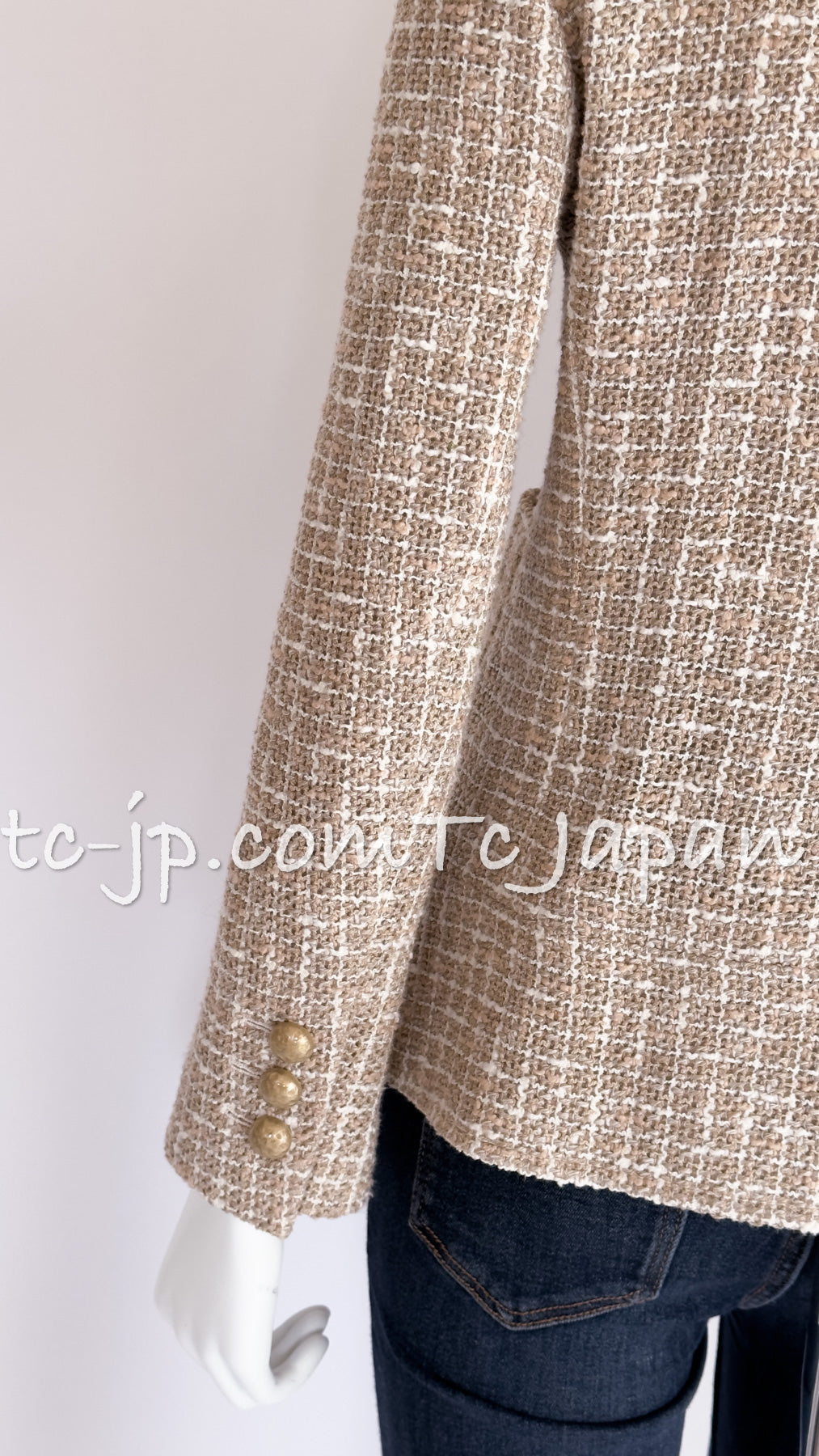 CHANEL 15S Beige Ecru Ivory Cotton Tweed Jacket Skirt Suit 34 36 38 シャネル ベージュ アイボリー コットン ツイード ジャケット スカート スーツ 即発