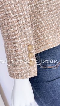 CHANEL 15S Beige Ecru Ivory Cotton Tweed Jacket Skirt Suit 34 36 38 シャネル ベージュ アイボリー コットン ツイード ジャケット スカート スーツ 即発