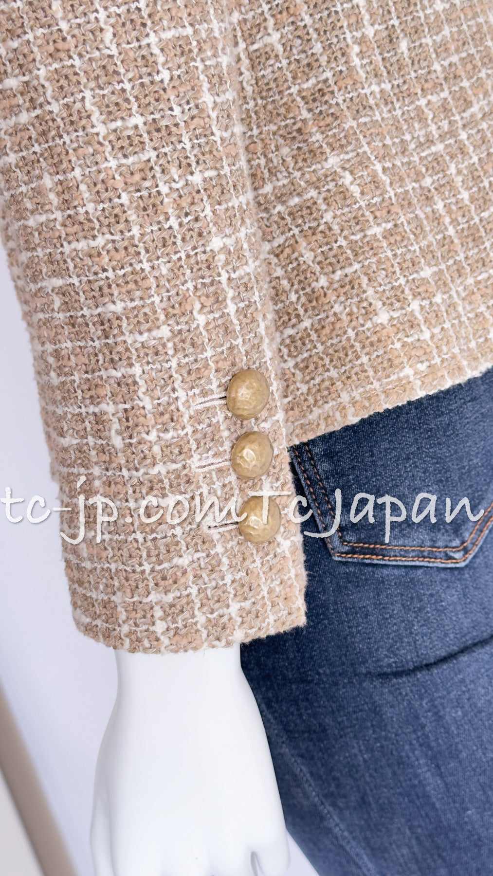 CHANEL 15S Beige Ecru Ivory Cotton Tweed Jacket Skirt Suit 34 36 38 シャネル ベージュ アイボリー コットン ツイード ジャケット スカート スーツ 即発