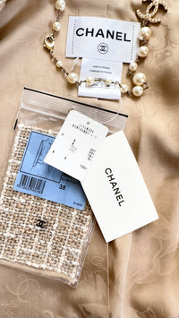 CHANEL 15S Beige Ecru Ivory Cotton Tweed Jacket Skirt Suit 34 36 38 シャネル ベージュ アイボリー コットン ツイード ジャケット スカート スーツ 即発