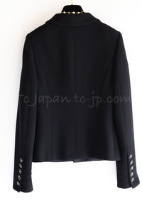 CHANEL 09C Black Wool Silk Collar Jacket Heart CC Button 34 シャネル ブラック CC ハート ボタン ウール シルク襟 ジャケット 即発