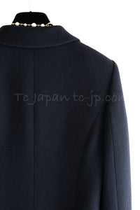 CHANEL 09C Black Wool Silk Collar Jacket Heart CC Button 34 44 46 シャネル ブラック CC ハート ボタン ウール シルク襟 ジャケット 即発