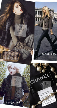 CHANEL 05A Charcoal Gray Brown Rabbit Real Fur Wool Tweed Jacket 34 シャネル チャコール グレー ブラウン ラビット ラパン リアル ファー ウール ツイード ジャケット 即発