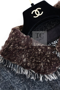 CHANEL 05A Charcoal Gray Brown Rabbit Real Fur Wool Tweed Jacket 34 シャネル チャコール グレー ブラウン ラビット ラパン リアル ファー ウール ツイード ジャケット 即発