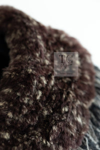 CHANEL 05A Charcoal Gray Brown Rabbit Real Fur Wool Tweed Jacket 34 シャネル チャコール グレー ブラウン ラビット ラパン リアル ファー ウール ツイード ジャケット 即発