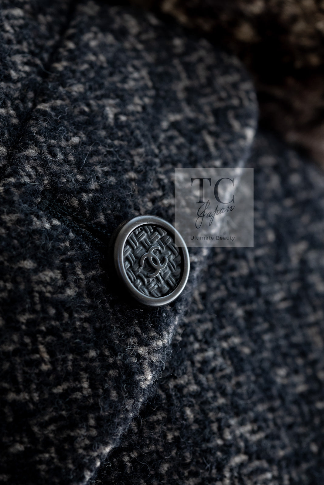 CHANEL 05A Charcoal Gray Brown Rabbit Real Fur Wool Tweed Jacket 34 シャネル チャコール グレー ブラウン ラビット ラパン リアル ファー ウール ツイード ジャケット 即発