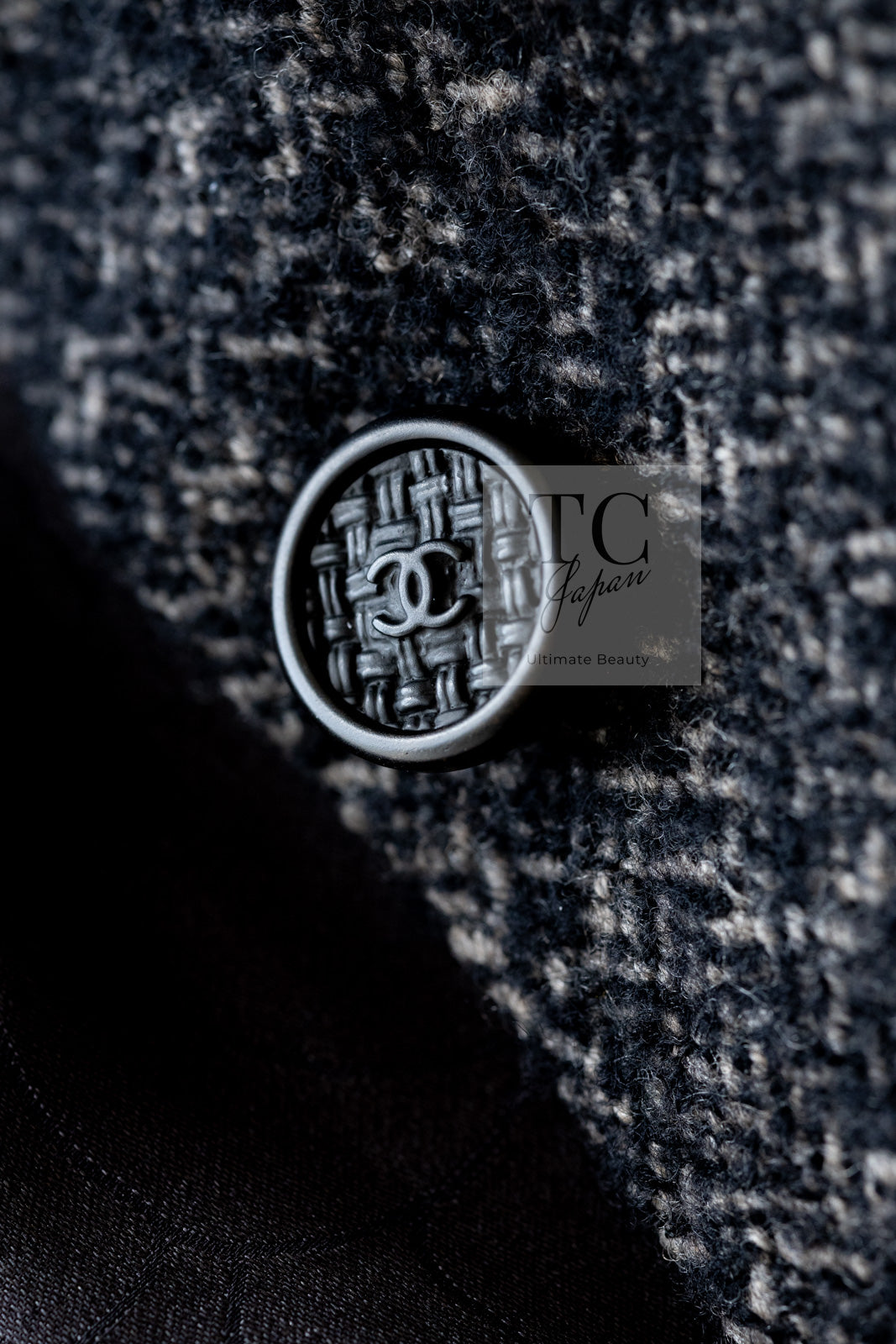 CHANEL 05A Charcoal Gray Brown Rabbit Real Fur Wool Tweed Jacket 34 シャネル チャコール グレー ブラウン ラビット ラパン リアル ファー ウール ツイード ジャケット 即発