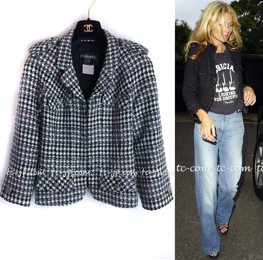 CHANEL 06C Ivory Black Multicolor Epaulets Zipper Wool Cotton Tweed Jacket 36 シャネル アイボリー ブラック マルチカラー ジッパー ウール コットン ツイード ジャケット 即発