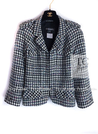 CHANEL 06C Ivory Black Multicolor Epaulets Zipper Wool Cotton Tweed Jacket 36 シャネル アイボリー ブラック マルチカラー ジッパー ウール コットン ツイード ジャケット 即発