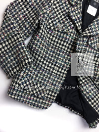 CHANEL 06C Ivory Black Multicolor Epaulets Zipper Wool Cotton Tweed Jacket 36 シャネル アイボリー ブラック マルチカラー ジッパー ウール コットン ツイード ジャケット 即発