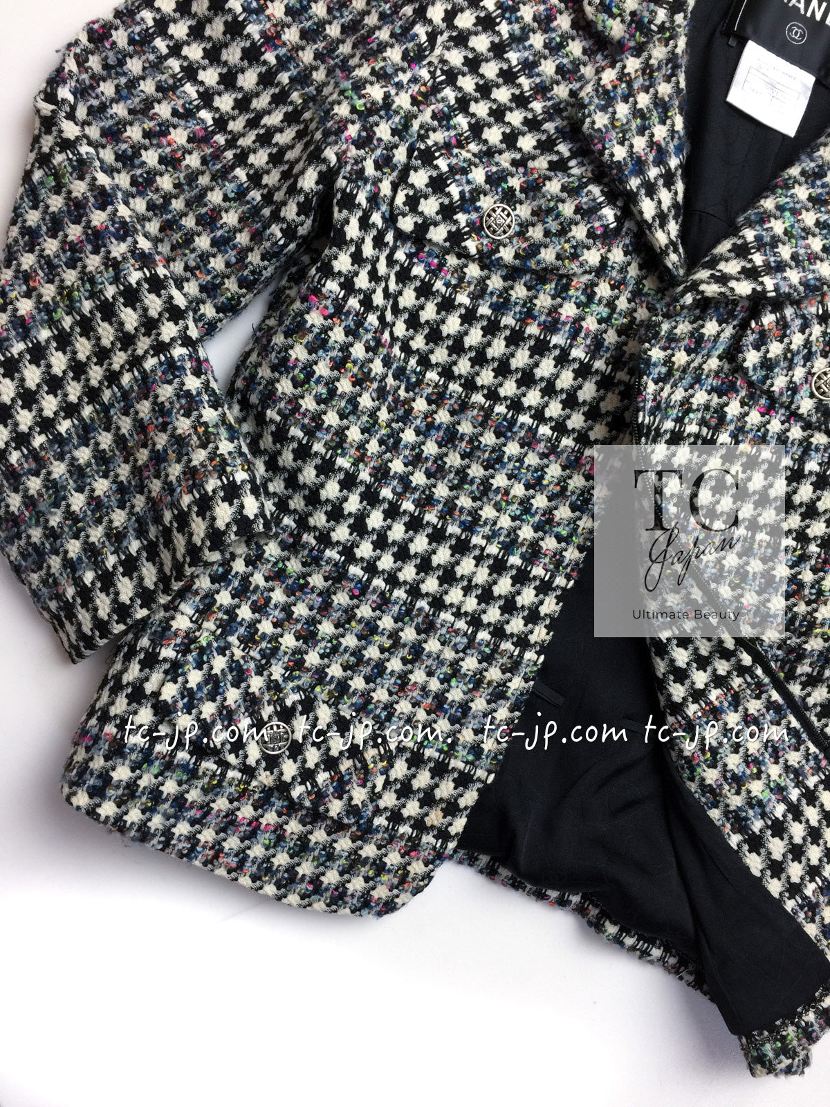 CHANEL 06C Ivory Black Multicolor Epaulets Zipper Wool Cotton Tweed Jacket 36 シャネル アイボリー ブラック マルチカラー ジッパー ウール コットン ツイード ジャケット 即発