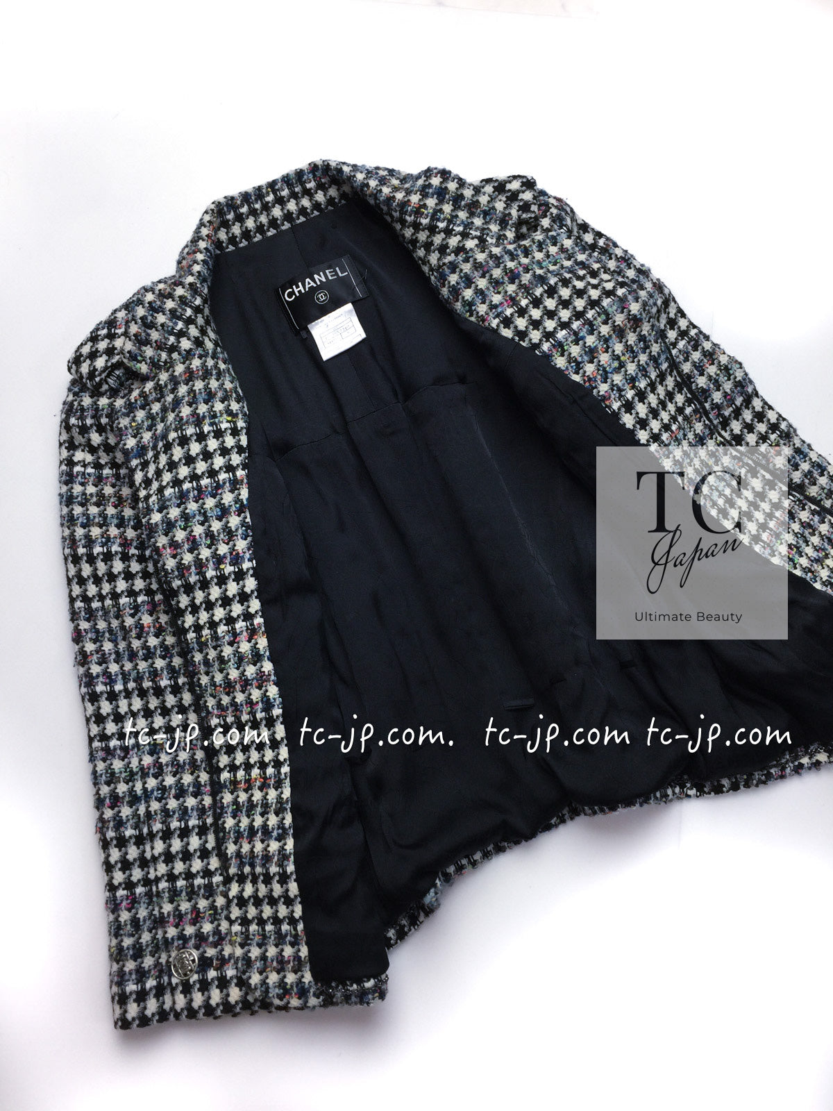 CHANEL 06C Ivory Black Multicolor Epaulets Zipper Wool Cotton Tweed Jacket 36 シャネル アイボリー ブラック マルチカラー ジッパー ウール コットン ツイード ジャケット 即発