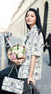 CHANEL 15S White Floral Pattern Short Sleeve Zipper Jacket 38 シャネル ホワイト フローラル 花柄 カメリア ジッパー ジャケット 即発