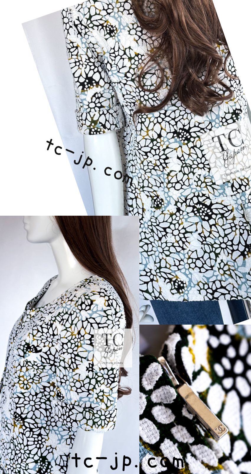 CHANEL 15S White Floral Pattern Short Sleeve Zipper Jacket 38 シャネル ホワイト フローラル 花柄 カメリア ジッパー ジャケット 即発
