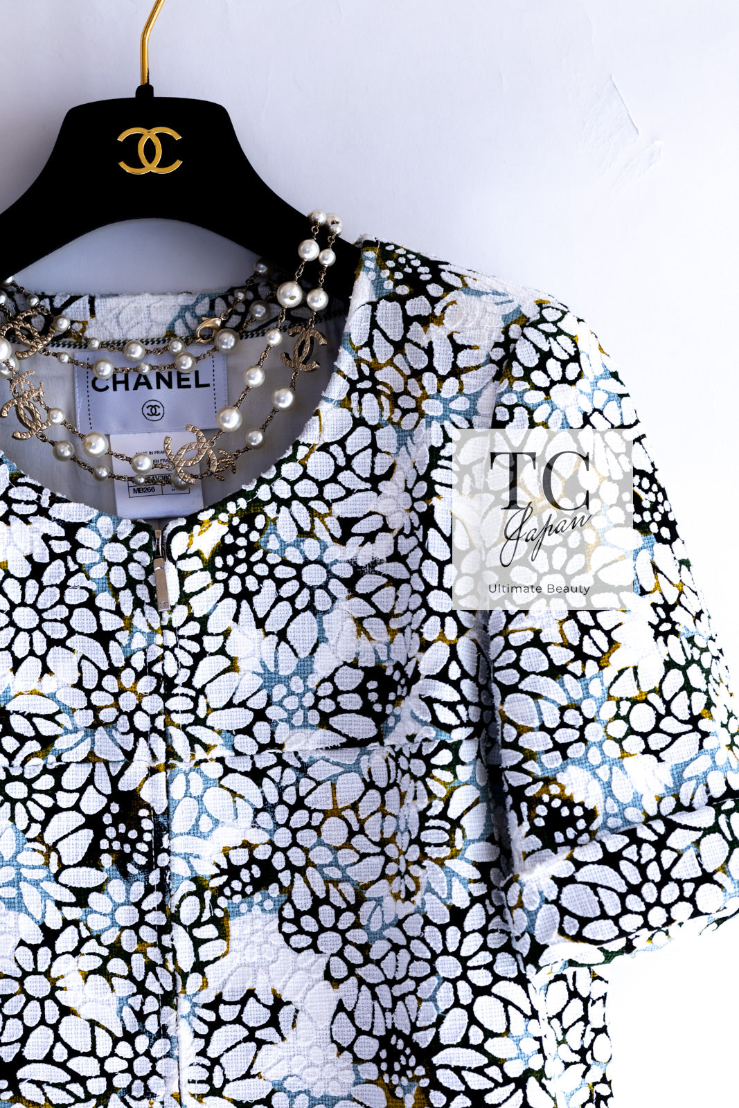 CHANEL 15S White Floral Pattern Short Sleeve Zipper Jacket 38 シャネル ホワイト フローラル 花柄 カメリア ジッパー ジャケット 即発
