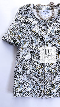 CHANEL 15S White Floral Pattern Short Sleeve Zipper Jacket 38 シャネル ホワイト フローラル 花柄 カメリア ジッパー ジャケット 即発