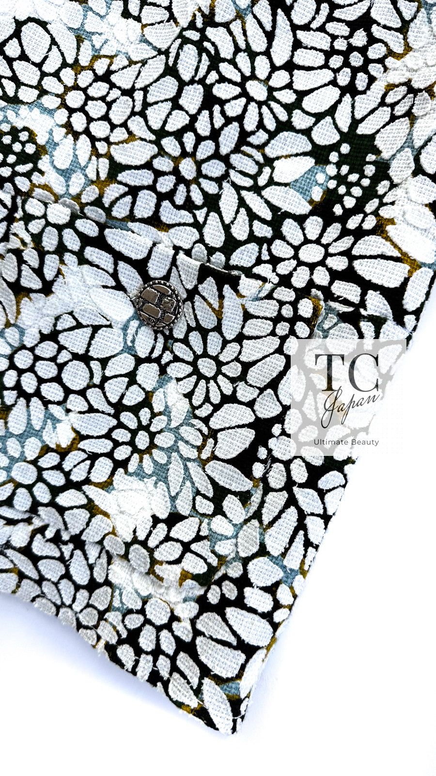 CHANEL 15S White Floral Pattern Short Sleeve Zipper Jacket 38 シャネル ホワイト フローラル 花柄 カメリア ジッパー ジャケット 即発