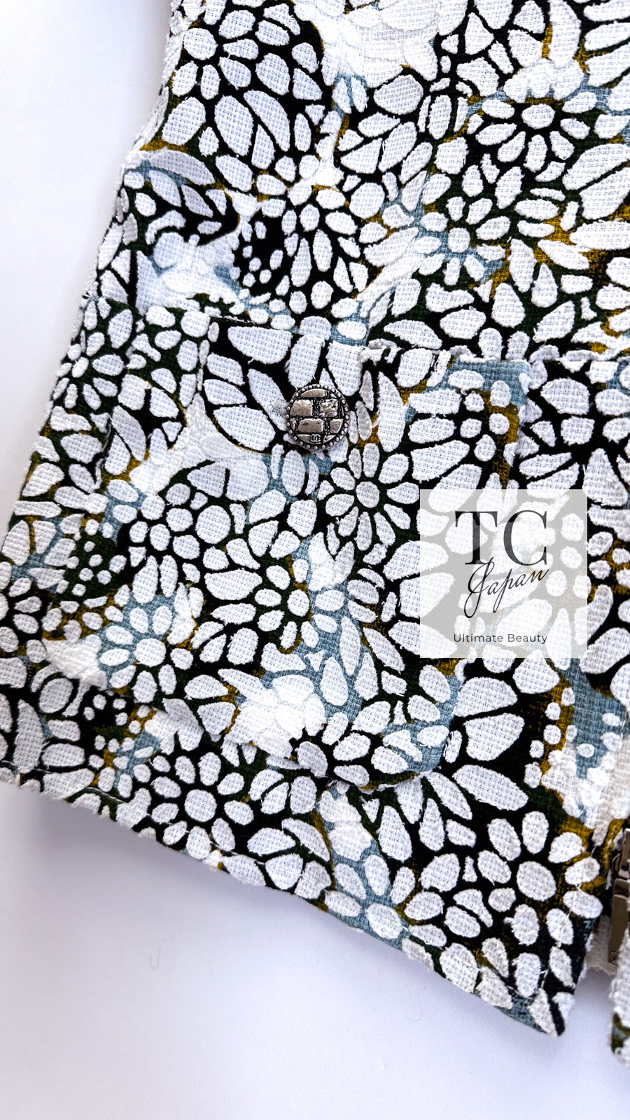 CHANEL 15S White Floral Pattern Short Sleeve Zipper Jacket 38 シャネル ホワイト フローラル 花柄 カメリア ジッパー ジャケット 即発