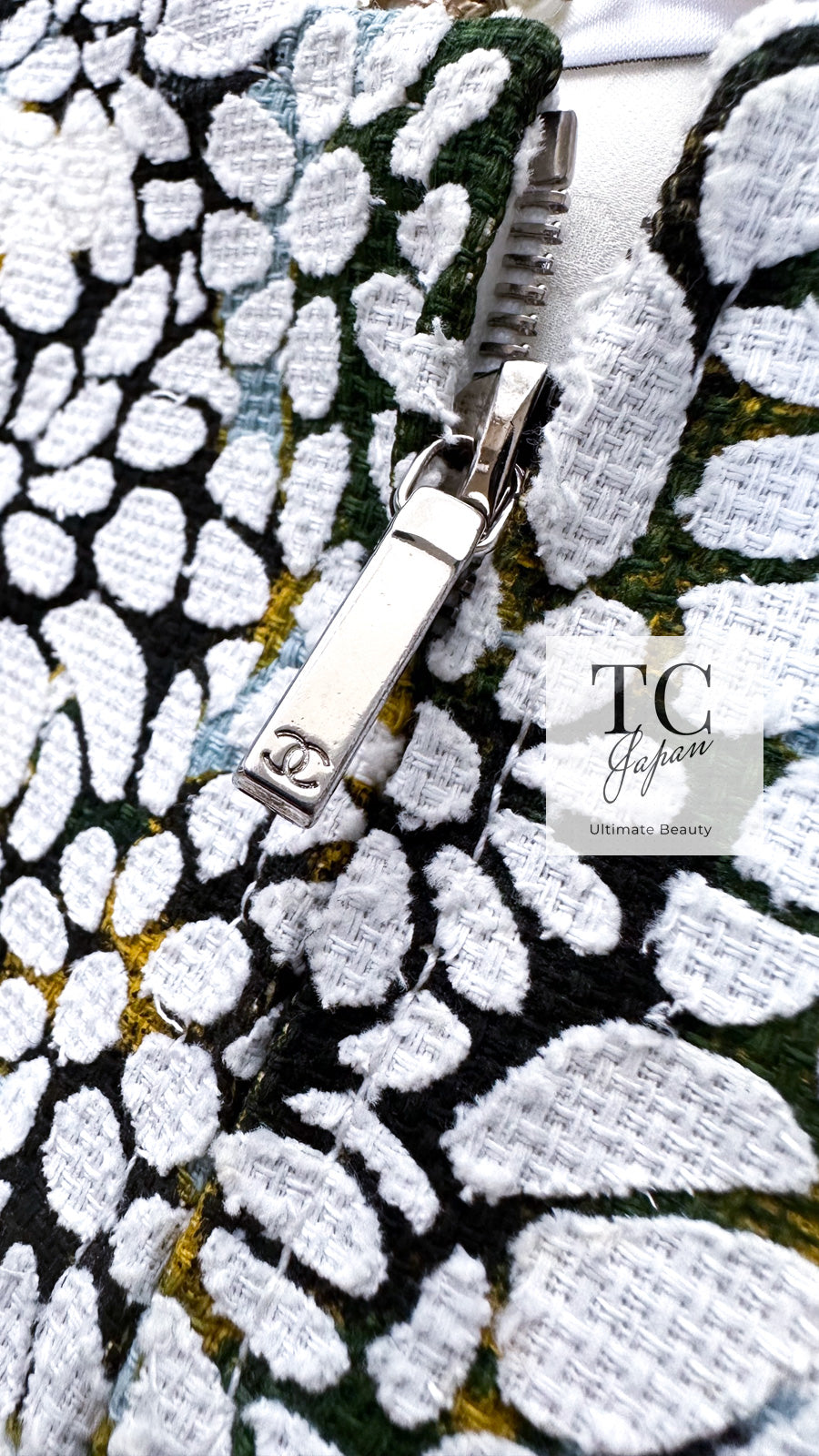 CHANEL 15S White Floral Pattern Short Sleeve Zipper Jacket 38 シャネル ホワイト フローラル 花柄 カメリア ジッパー ジャケット 即発