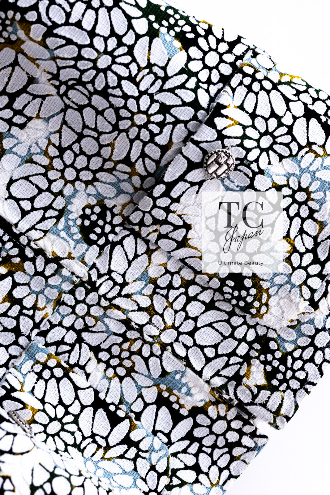 CHANEL 15S White Floral Pattern Short Sleeve Zipper Jacket 38 シャネル ホワイト フローラル 花柄 カメリア ジッパー ジャケット 即発