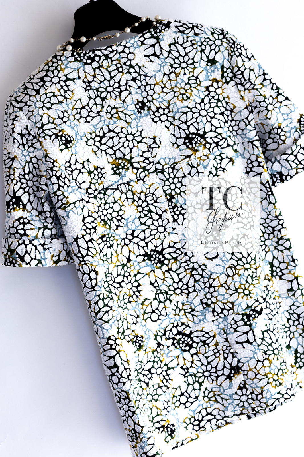 CHANEL 15S White Floral Pattern Short Sleeve Zipper Jacket 38 シャネル ホワイト フローラル 花柄 カメリア ジッパー ジャケット 即発