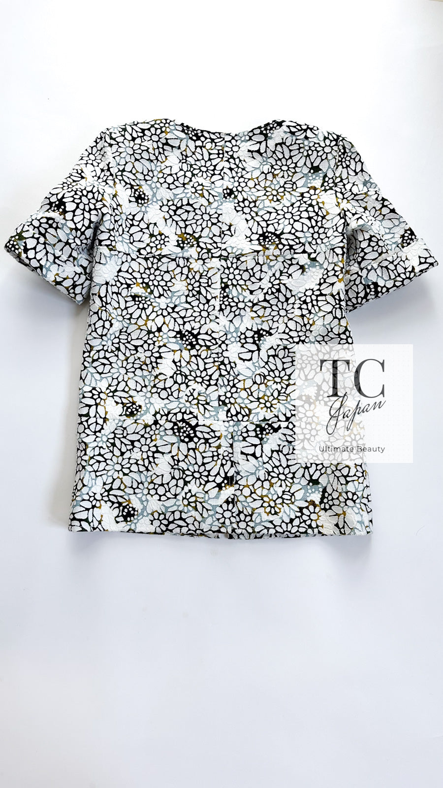 CHANEL 15S White Floral Pattern Short Sleeve Zipper Jacket 38 シャネル ホワイト フローラル 花柄 カメリア ジッパー ジャケット 即発
