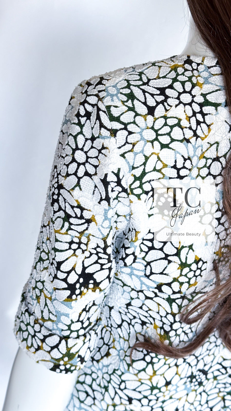 CHANEL 15S White Floral Pattern Short Sleeve Zipper Jacket 38 シャネル ホワイト フローラル 花柄 カメリア ジッパー ジャケット 即発