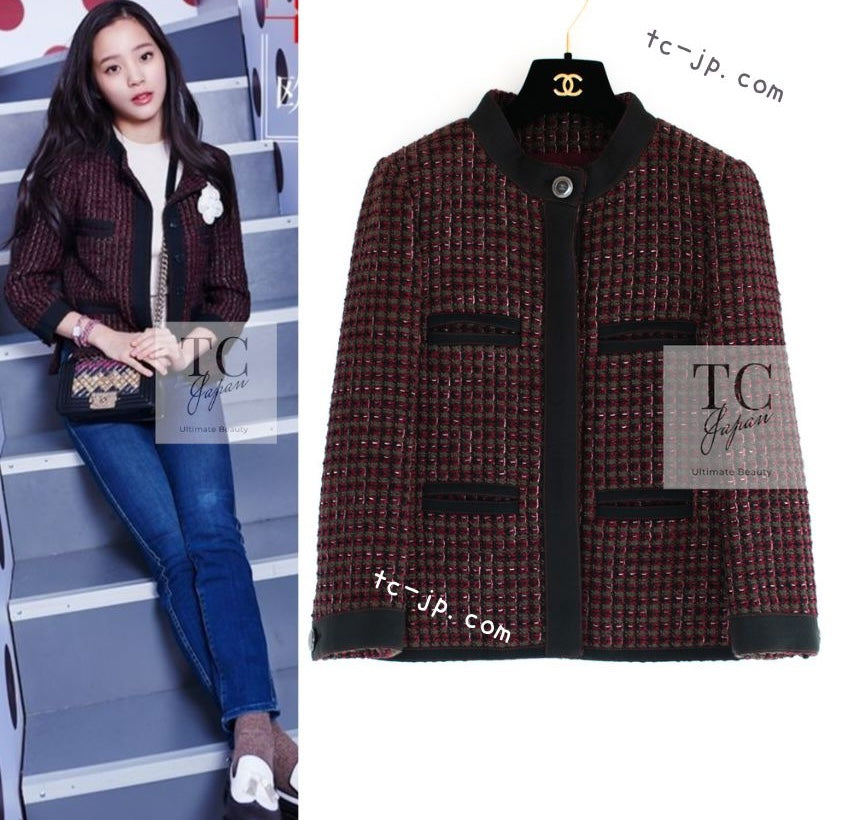 CHANEL 15A Wine Red Trim Wool Cotton Tweed Jacket 34 シャネル ワイン レッド ボルドー トリム ウール コットン ツイード  ジャケット 即発