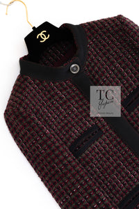 CHANEL 15A Wine Red Trim Wool Cotton Tweed Jacket 34 シャネル ワイン レッド ボルドー トリム ウール コットン ツイード  ジャケット 即発