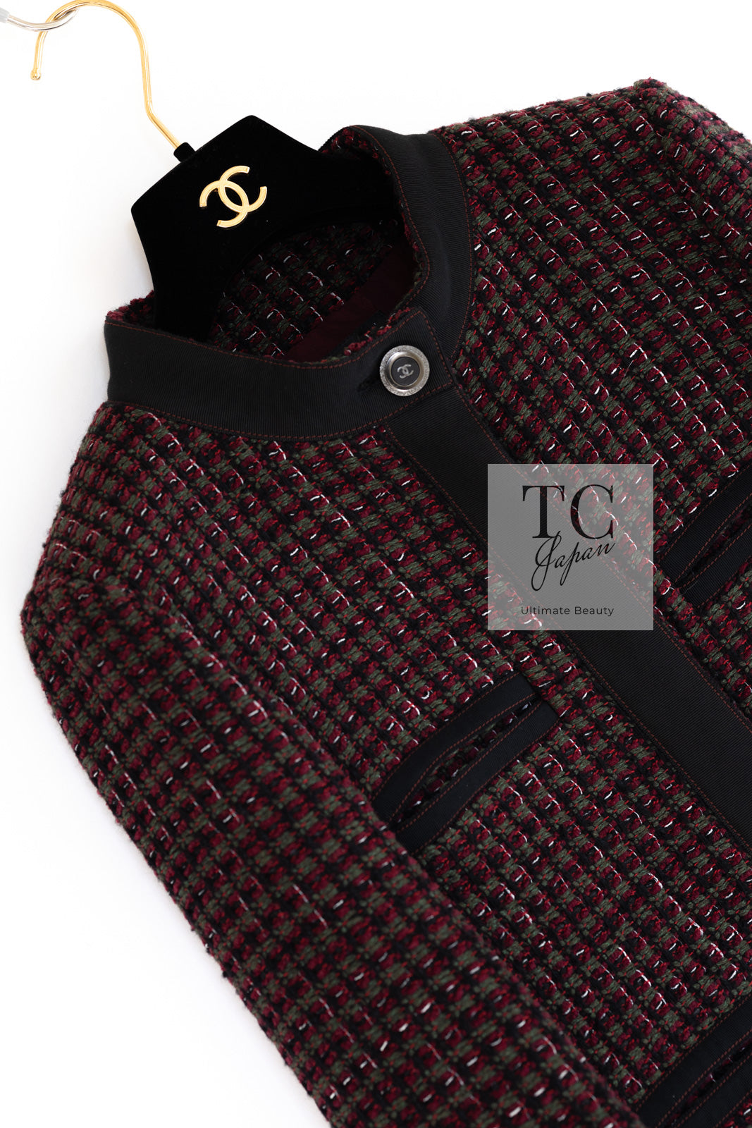 CHANEL 15A Wine Red Trim Wool Cotton Tweed Jacket 34 シャネル ワイン レッド ボルドー トリム ウール コットン ツイード  ジャケット 即発