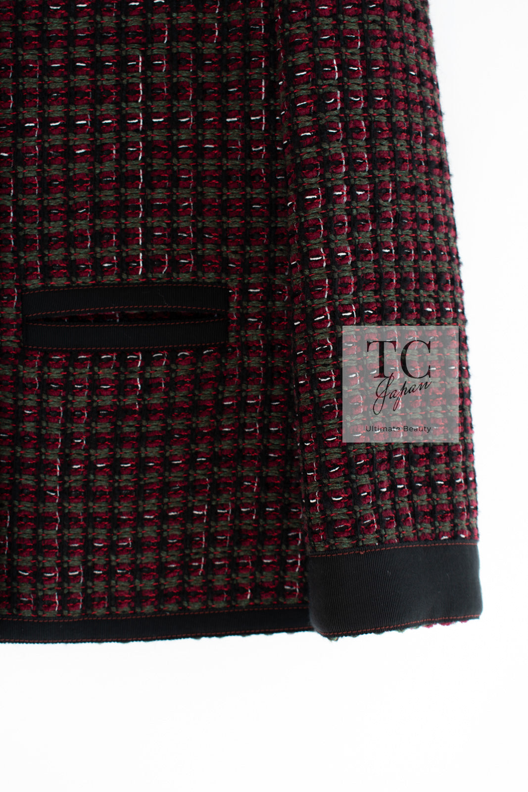 CHANEL 15A Wine Red Trim Wool Cotton Tweed Jacket 34 シャネル ワイン レッド ボルドー トリム ウール コットン ツイード  ジャケット 即発