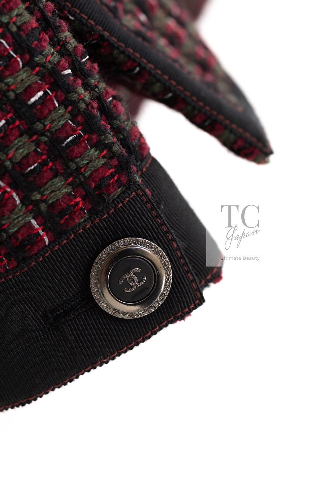 CHANEL 15A Wine Red Trim Wool Cotton Tweed Jacket 34 シャネル ワイン レッド ボルドー トリム ウール コットン ツイード  ジャケット 即発