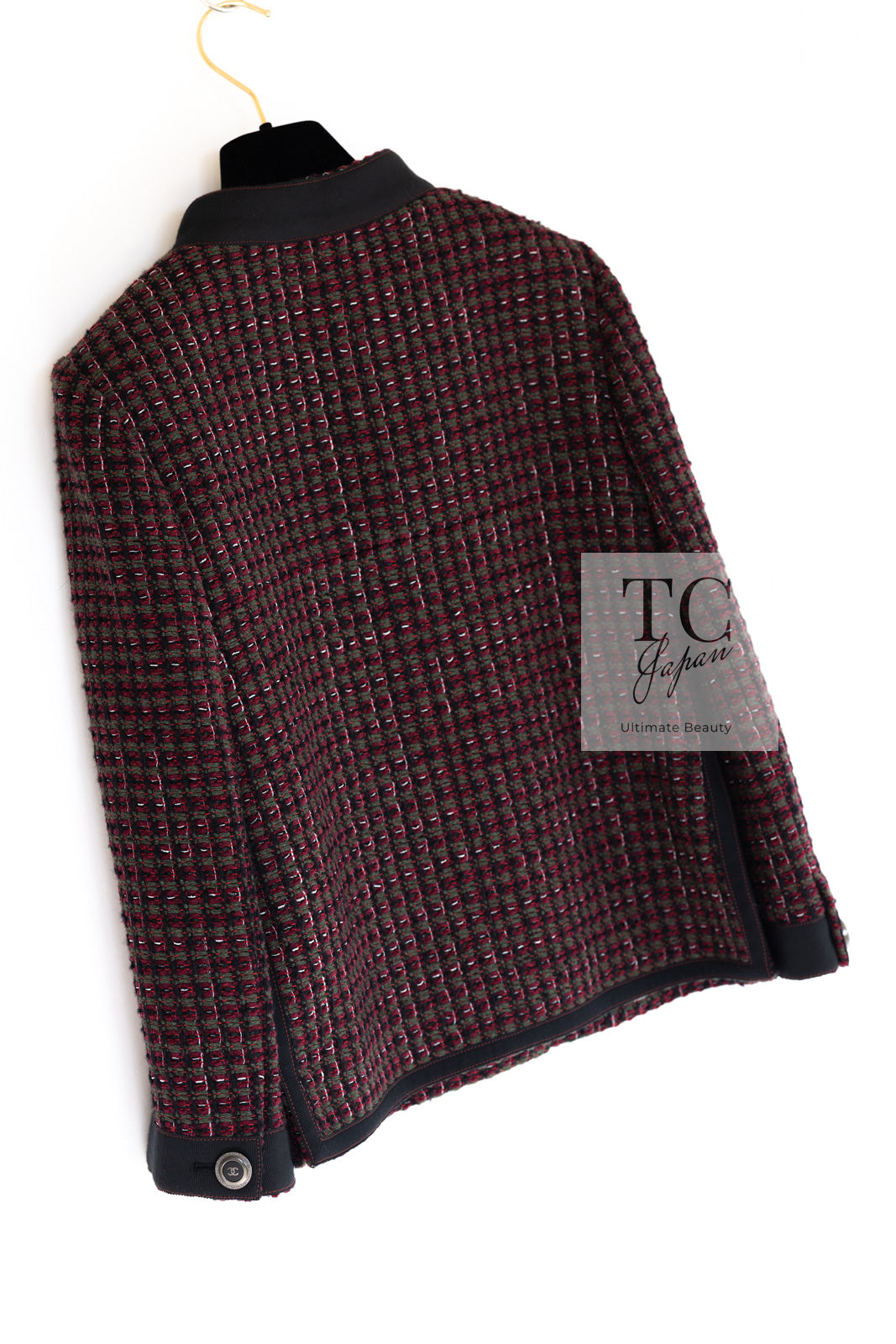 CHANEL 15A Wine Red Trim Wool Cotton Tweed Jacket 34 シャネル ワイン レッド ボルドー トリム ウール コットン ツイード  ジャケット 即発