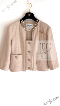 CHANEL 14C Beige Cropped Jacket CC Buttons 40 42 シャネル ベージュ クロップド ジャケット CCロゴボタン 即発