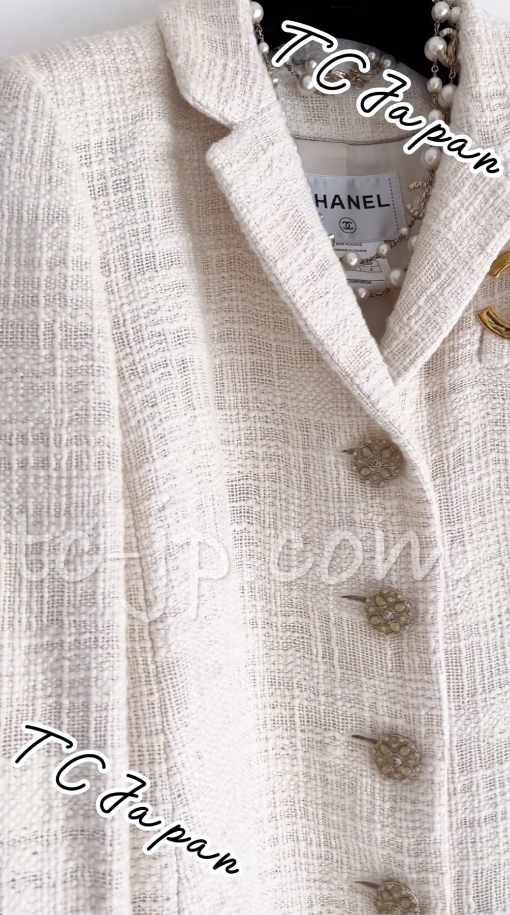 CHANEL 12PF Gripoix Button Ivory Tweed Jacket 36 38 シャネル グリポア宝石ボタン・アイボリー・ツイード・ジャケット 即発