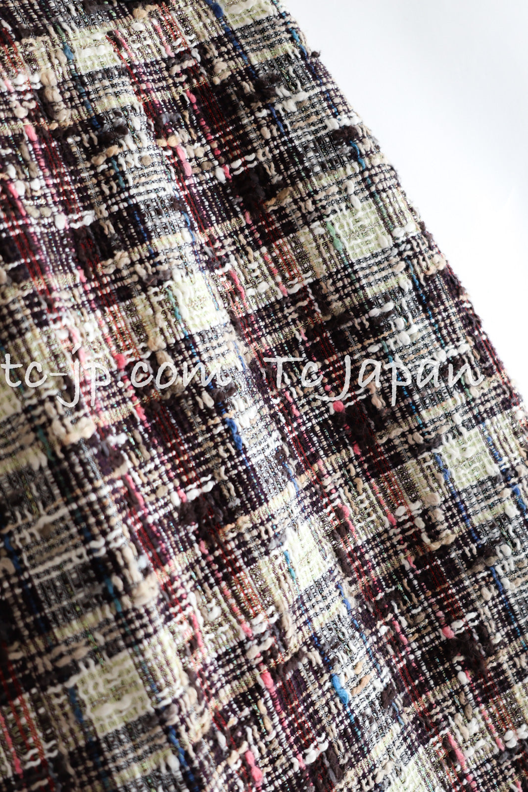 CHANEL 08C Beige Maroon Red Multicolor Tweed Skirt 36 シャネル ベージュ マルーン レッド マルチカラー キャンペーン広告作品 ツイード スカート 即発