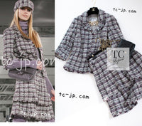 CHANEL 05A Gray Purple Tweed Jacket Skirt Suit 40 シャネル グレー パープル ツイード ジャケット スカート スーツ 即発