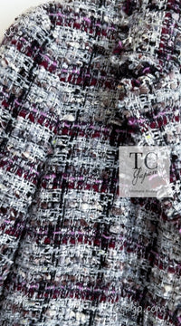CHANEL 05A Gray Purple Tweed Jacket Skirt Suit 40 シャネル グレー パープル ツイード ジャケット スカート スーツ 即発