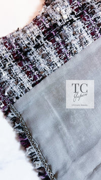 CHANEL 05A Gray Purple Tweed Jacket Skirt Suit 40 シャネル グレー パープル ツイード ジャケット スカート スーツ 即発