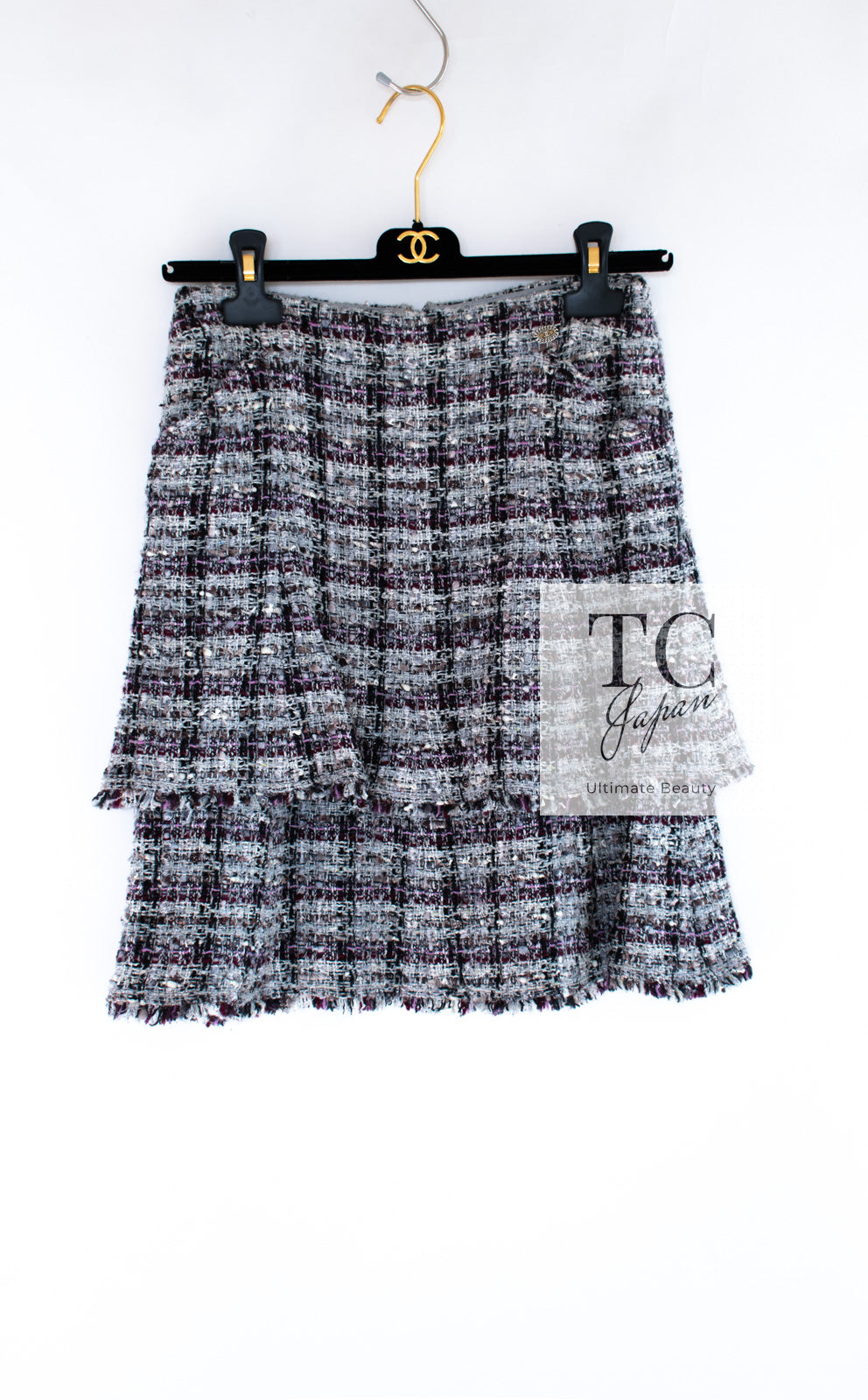 CHANEL 05A Gray Purple Tweed Jacket Skirt Suit 40 シャネル グレー パープル ツイード ジャケット スカート スーツ 即発