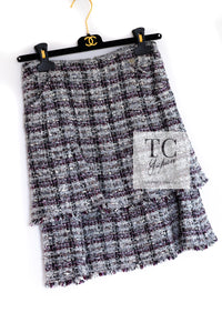 CHANEL 05A Gray Purple Tweed Jacket Skirt Suit 40 シャネル グレー パープル ツイード ジャケット スカート スーツ 即発