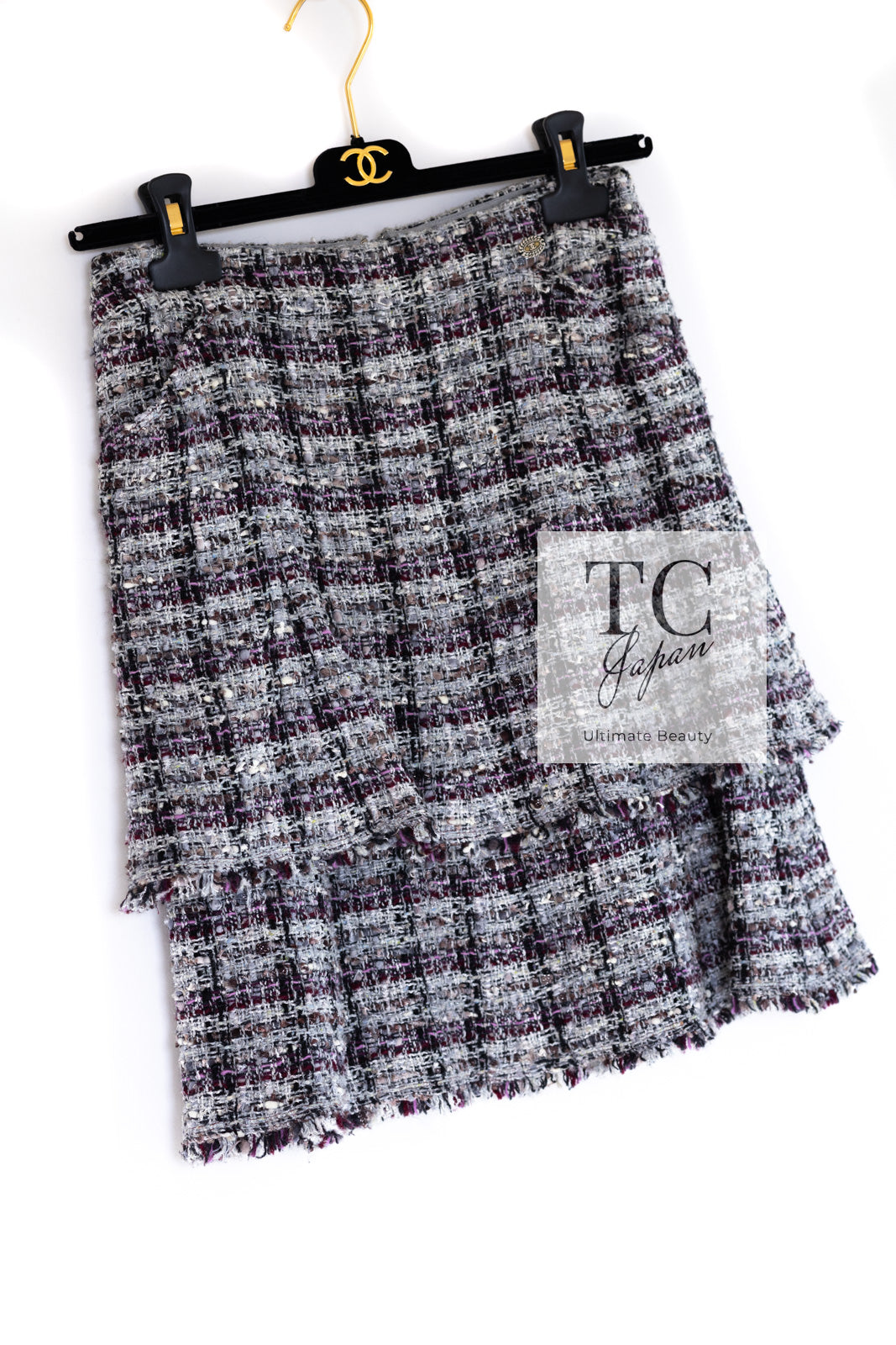 CHANEL 05A Gray Purple Tweed Jacket Skirt Suit 40 シャネル グレー パープル ツイード ジャケット スカート スーツ 即発