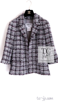 CHANEL 05A Gray Purple Tweed Jacket Skirt Suit 40 シャネル グレー パープル ツイード ジャケット スカート スーツ 即発