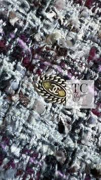 CHANEL 05A Gray Purple Tweed Jacket Skirt Suit 40 シャネル グレー パープル ツイード ジャケット スカート スーツ 即発