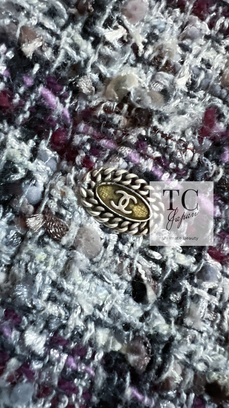 CHANEL 05A Gray Purple Tweed Jacket Skirt Suit 40 シャネル グレー パープル ツイード ジャケット スカート スーツ 即発