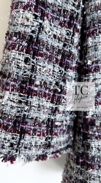 CHANEL 05A Gray Purple Tweed Jacket Skirt Suit 40 シャネル グレー パープル ツイード ジャケット スカート スーツ 即発