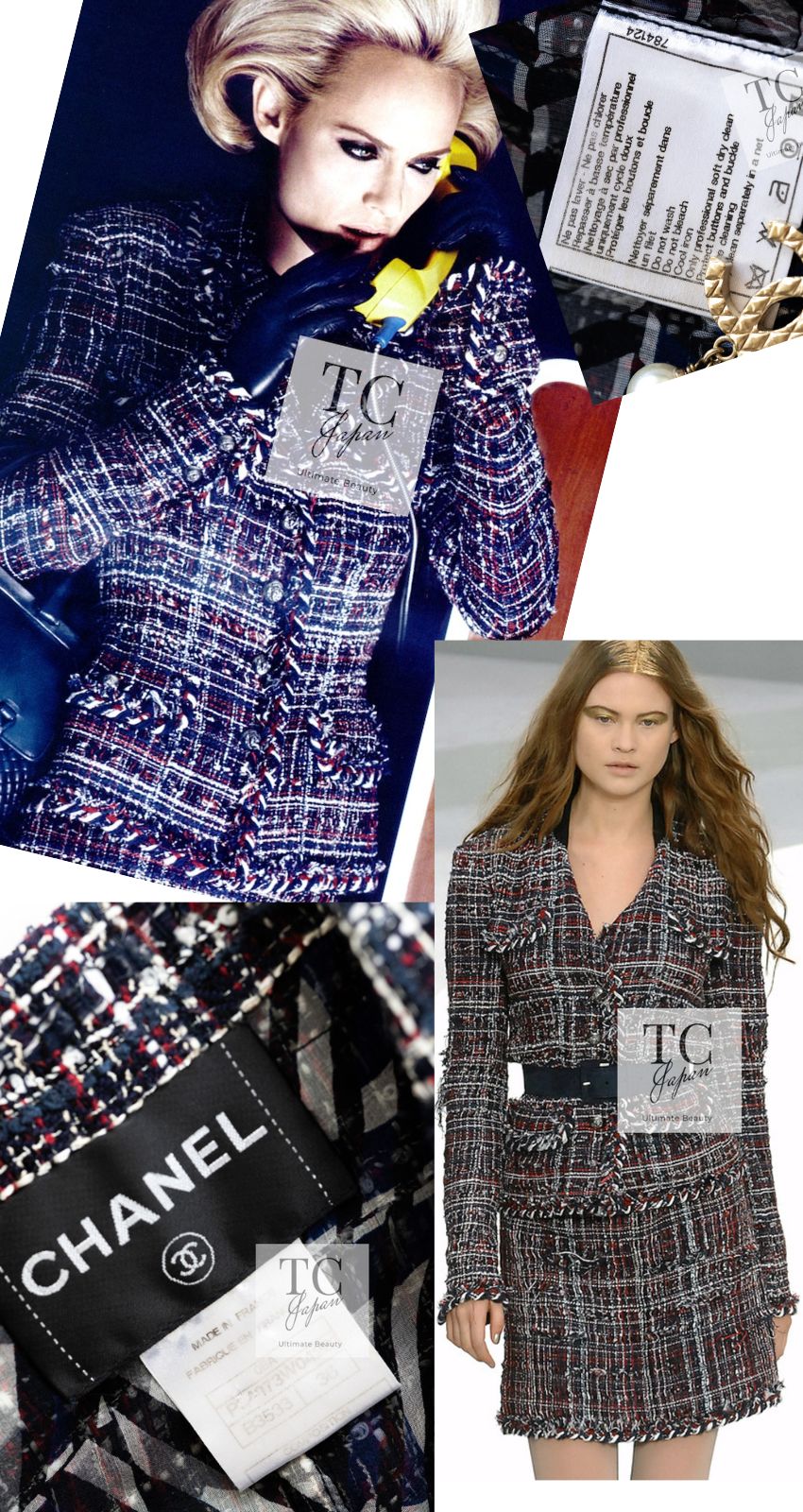 CHANEL 08A Red Navy Cotton Silk Lesage Tweed Jacket Skirt Suit 36 38 シャネル レッド ネイビー コットン シルク ルサージュ ツイード ジャケット スカート スーツ 即発