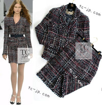 CHANEL 08A Red Navy Cotton Silk Lesage Tweed Jacket Skirt Suit 36 38 シャネル レッド ネイビー コットン シルク ルサージュ ツイード ジャケット スカート スーツ 即発