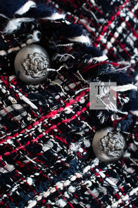 CHANEL 08A Red Navy Cotton Silk Lesage Tweed Jacket Skirt Suit 36 38 シャネル レッド ネイビー コットン シルク ルサージュ ツイード ジャケット スカート スーツ 即発