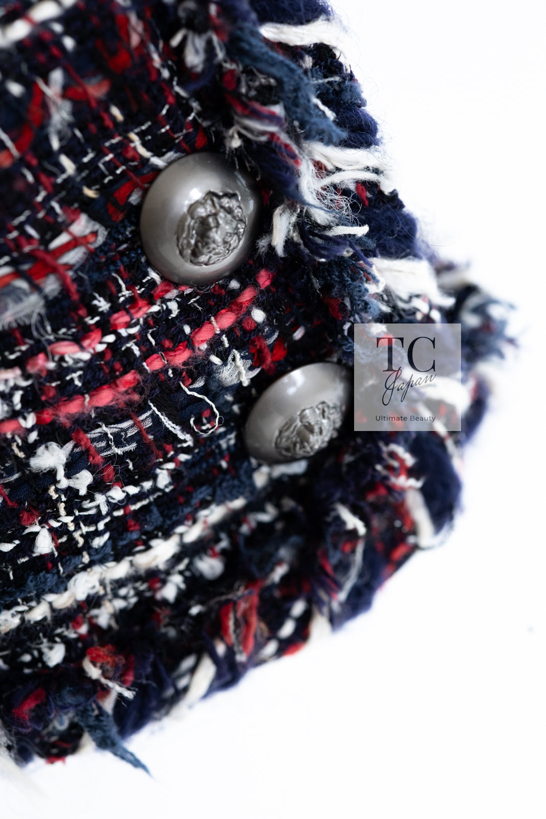 CHANEL 08A Red Navy Cotton Silk Lesage Tweed Jacket Skirt Suit 36 38 シャネル レッド ネイビー コットン シルク ルサージュ ツイード ジャケット スカート スーツ 即発